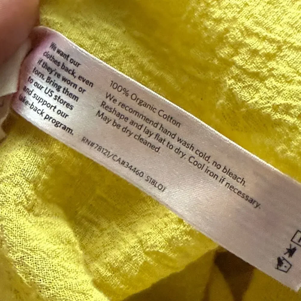 Eileen Fisher Yarow Lightweight Organic Cotton Poncho Yellow Frayed Edges OS